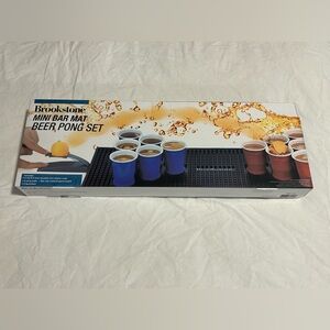 New Brookstone Mini Bar Mat Beer Pong Set Party Drinking Game Open Box Gift Him